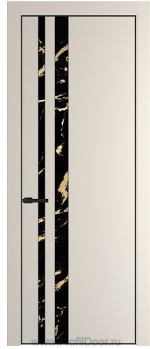 Дверь Profil Doors 20PE цвет Кремовая Магнолия (RAL 120-04) кромка Черный матовый RAL9005 стекло Нефи черный узор золото
