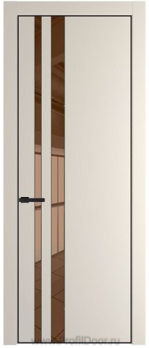 Дверь Profil Doors 20PE цвет Кремовая Магнолия (RAL 120-04) кромка Черный матовый RAL9005 стекло Зеркало Bronza