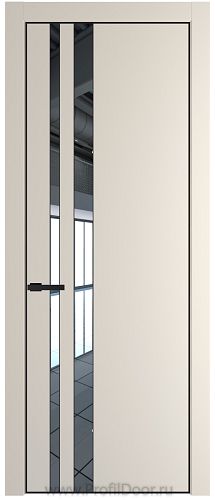 Дверь Profil Doors 20PE цвет Кремовая Магнолия (RAL 120-04) кромка Черный матовый RAL9005 стекло Зеркало