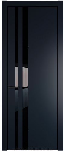 Дверь Profil Doors 20PE цвет Нэви Блу (RAL 7016) кромка Черный матовый RAL9005 стекло Lacobel Черный лак