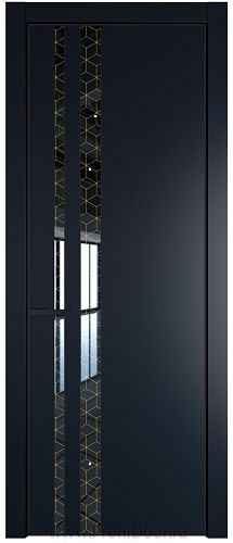 Дверь Profil Doors 20PE цвет Нэви Блу (RAL 7016) кромка Черный матовый RAL9005 стекло Лоран узор золото
