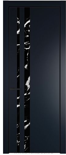 Дверь Profil Doors 20PE цвет Нэви Блу (RAL 7016) кромка Черный матовый RAL9005 стекло Нефи черный узор серебро