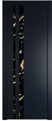 Дверь Profil Doors 20PE цвет Нэви Блу (RAL 7016) кромка Черный матовый RAL9005 стекло Нефи черный узор золото