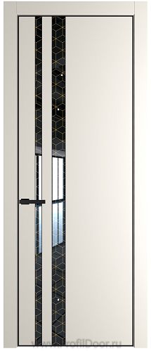 Дверь Profil Doors 20PE цвет Перламутр белый кромка Черный матовый RAL9005 стекло Лоран узор золото