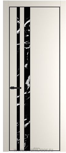 Дверь Profil Doors 20PE цвет Перламутр белый кромка Черный матовый RAL9005 стекло Нефи черный узор серебро