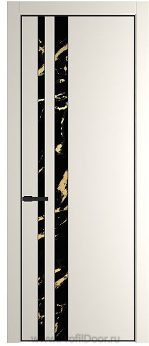 Дверь Profil Doors 20PE цвет Перламутр белый кромка Черный матовый RAL9005 стекло Нефи черный узор золото