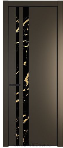 Дверь Profil Doors 20PE цвет Перламутр бронза кромка Черный матовый RAL9005 стекло Нефи черный узор золото