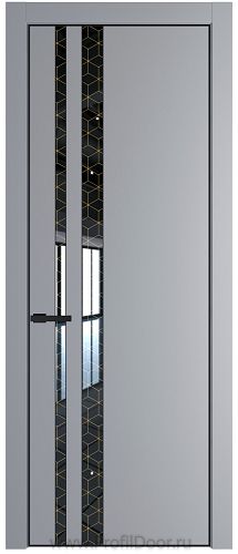 Дверь Profil Doors 20PE цвет Смоки (RAL 870-02) кромка Черный матовый RAL9005 стекло Лоран узор золото