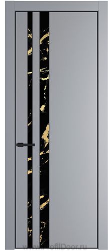 Дверь Profil Doors 20PE цвет Смоки (RAL 870-02) кромка Черный матовый RAL9005 стекло Нефи черный узор золото