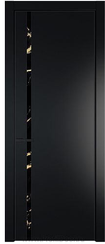 Дверь Profil Doors 21PE цвет Блэк кромка Черный матовый RAL9005 стекло Нефи черный узор золото