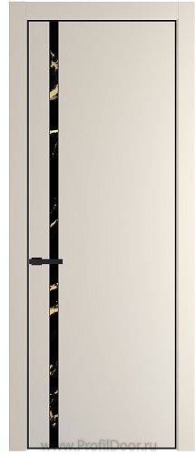 Дверь Profil Doors 21PE цвет Кремовая Магнолия (RAL 120-04) кромка Черный матовый RAL9005 стекло Нефи черный узор золото