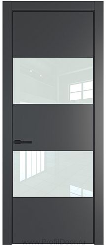 Дверь Profil Doors 22PE цвет Графит (Pantone 425С) кромка Черный матовый RAL9005 стекло Lacobel Белый лак