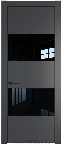 Дверь Profil Doors 22PE цвет Графит (Pantone 425С) кромка Черный матовый RAL9005 стекло Lacobel Черный лак