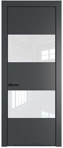 Дверь Profil Doors 22PE цвет Графит (Pantone 425С) кромка Черный матовый RAL9005 стекло Lacobel лак Классик