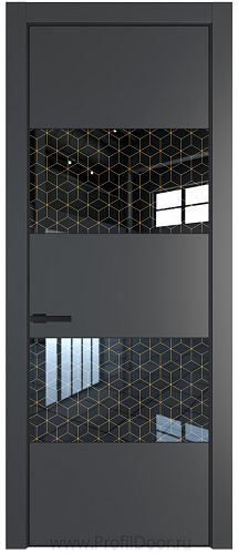 Дверь Profil Doors 22PE цвет Графит (Pantone 425С) кромка Черный матовый RAL9005 стекло Лоран узор золото