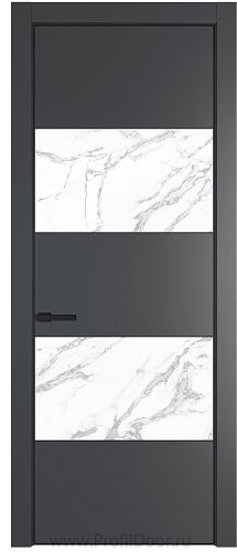 Дверь Profil Doors 22PE цвет Графит (Pantone 425С) кромка Черный матовый RAL9005 стекло Нефи белый узор серебро