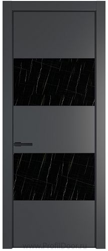 Дверь Profil Doors 22PE цвет Графит (Pantone 425С) кромка Черный матовый RAL9005 стекло Неро мрамор