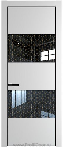 Дверь Profil Doors 22PE цвет Крем Вайт (RAL 120-02) кромка Черный матовый RAL9005 стекло Лоран узор золото