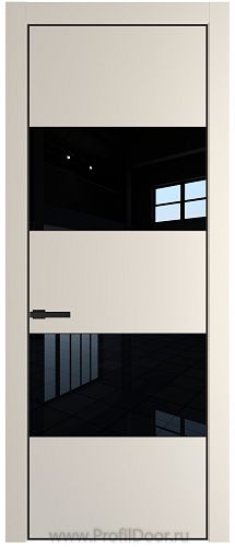 Дверь Profil Doors 22PE цвет Кремовая Магнолия (RAL 120-04) кромка Черный матовый RAL9005 стекло Lacobel Черный лак