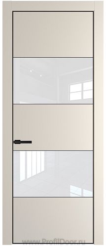 Дверь Profil Doors 22PE цвет Кремовая Магнолия (RAL 120-04) кромка Черный матовый RAL9005 стекло Lacobel лак Классик