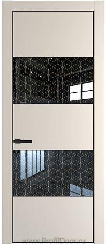 Дверь Profil Doors 22PE цвет Кремовая Магнолия (RAL 120-04) кромка Черный матовый RAL9005 стекло Лоран узор золото