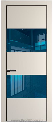 Дверь Profil Doors 22PE цвет Кремовая Магнолия (RAL 120-04) кромка Черный матовый RAL9005 стекло Зеркало Blue