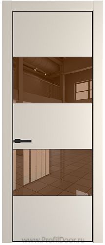 Дверь Profil Doors 22PE цвет Кремовая Магнолия (RAL 120-04) кромка Черный матовый RAL9005 стекло Зеркало Bronza