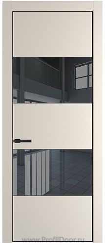 Дверь Profil Doors 22PE цвет Кремовая Магнолия (RAL 120-04) кромка Черный матовый RAL9005 стекло Зеркало Grey