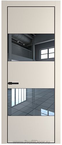 Дверь Profil Doors 22PE цвет Кремовая Магнолия (RAL 120-04) кромка Черный матовый RAL9005 стекло Зеркало