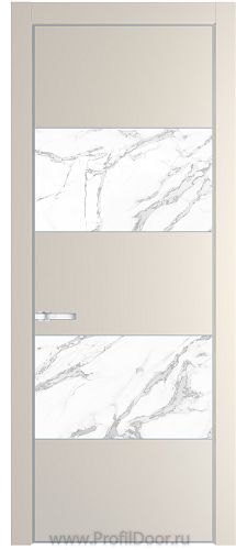 Дверь Profil Doors 22PE цвет Кремовая Магнолия (RAL 120-04) кромка Серебро стекло Нефи белый узор серебро