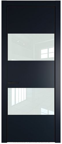 Дверь Profil Doors 22PE цвет Нэви Блу (RAL 7016) кромка Черный матовый RAL9005 стекло Lacobel Белый лак