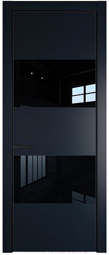 Дверь Profil Doors 22PE цвет Нэви Блу (RAL 7016) кромка Черный матовый RAL9005 стекло Lacobel Черный лак