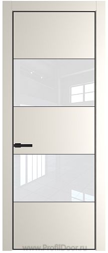 Дверь Profil Doors 22PE цвет Перламутр белый кромка Черный матовый RAL9005 стекло Lacobel лак Классик