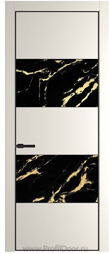 Дверь Profil Doors 22PE цвет Перламутр белый кромка Черный матовый RAL9005 стекло Нефи черный узор золото