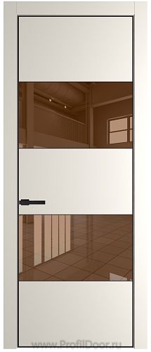 Дверь Profil Doors 22PE цвет Перламутр белый кромка Черный матовый RAL9005 стекло Зеркало Bronza