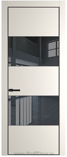 Дверь Profil Doors 22PE цвет Перламутр белый кромка Черный матовый RAL9005 стекло Зеркало Grey