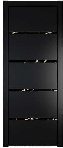 Дверь Profil Doors 23PE цвет Блэк кромка Черный матовый RAL9005 стекло Нефи черный узор золото