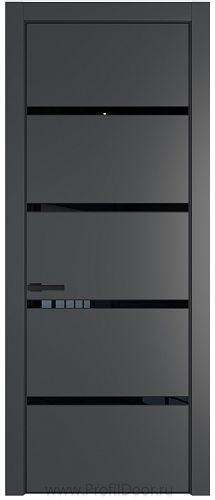 Дверь Profil Doors 23PE цвет Графит (Pantone 425С) кромка Черный матовый RAL9005 стекло Lacobel Черный лак