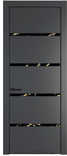 Дверь Profil Doors 23PE цвет Графит (Pantone 425С) кромка Черный матовый RAL9005 стекло Нефи черный узор золото