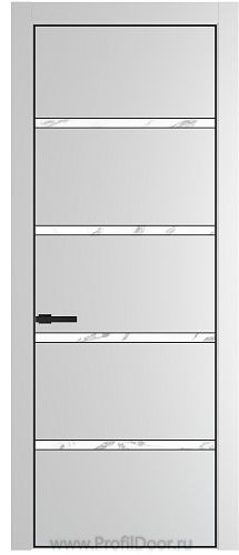 Дверь Profil Doors 23PE цвет Крем Вайт (RAL 120-02) кромка Черный матовый RAL9005 стекло Нефи белый узор серебро