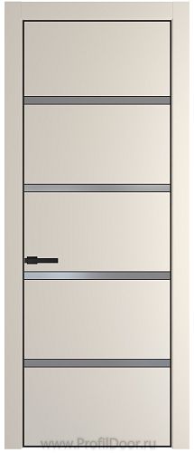 Дверь Profil Doors 23PE цвет Кремовая Магнолия (RAL 120-04) кромка Черный матовый RAL9005 стекло Lacobel Серебро Матлак