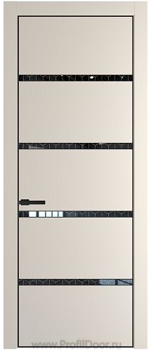 Дверь Profil Doors 23PE цвет Кремовая Магнолия (RAL 120-04) кромка Черный матовый RAL9005 стекло Лоран узор золото