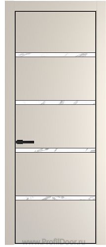 Дверь Profil Doors 23PE цвет Кремовая Магнолия (RAL 120-04) кромка Черный матовый RAL9005 стекло Нефи белый узор серебро