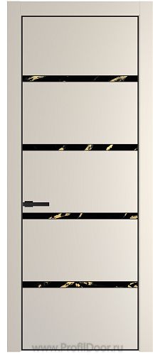 Дверь Profil Doors 23PE цвет Кремовая Магнолия (RAL 120-04) кромка Черный матовый RAL9005 стекло Нефи черный узор золото