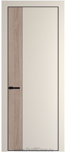 Дверь Profil Doors 24PE цвет Кремовая Магнолия (RAL 120-04) кромка Черный матовый RAL9005 вставка Дуб Сонома