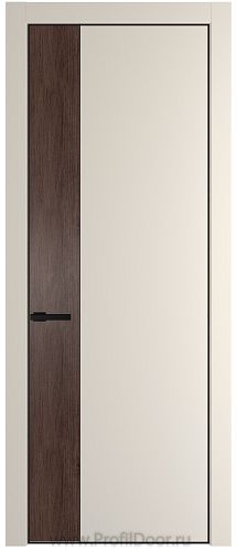 Дверь Profil Doors 24PE цвет Кремовая Магнолия (RAL 120-04) кромка Черный матовый RAL9005 вставка Дуб Тобакко