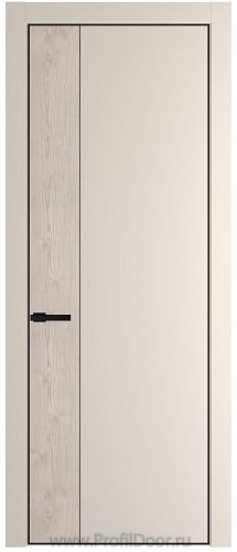 Дверь Profil Doors 24PE цвет Кремовая Магнолия (RAL 120-04) кромка Черный матовый RAL9005 вставка Каштан Светлый