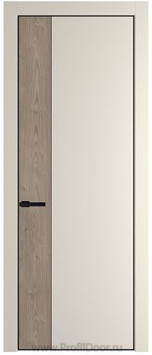 Дверь Profil Doors 24PE цвет Кремовая Магнолия (RAL 120-04) кромка Черный матовый RAL9005 вставка Каштан Темный