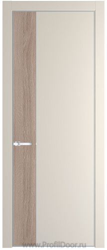 Дверь Profil Doors 24PE цвет Кремовая Магнолия (RAL 120-04) кромка Серебро вставка Дуб Сонома