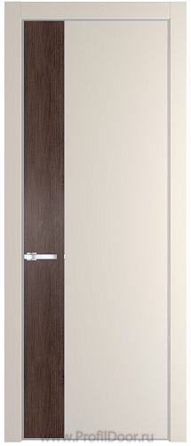 Дверь Profil Doors 24PE цвет Кремовая Магнолия (RAL 120-04) кромка Серебро вставка Дуб Тобакко